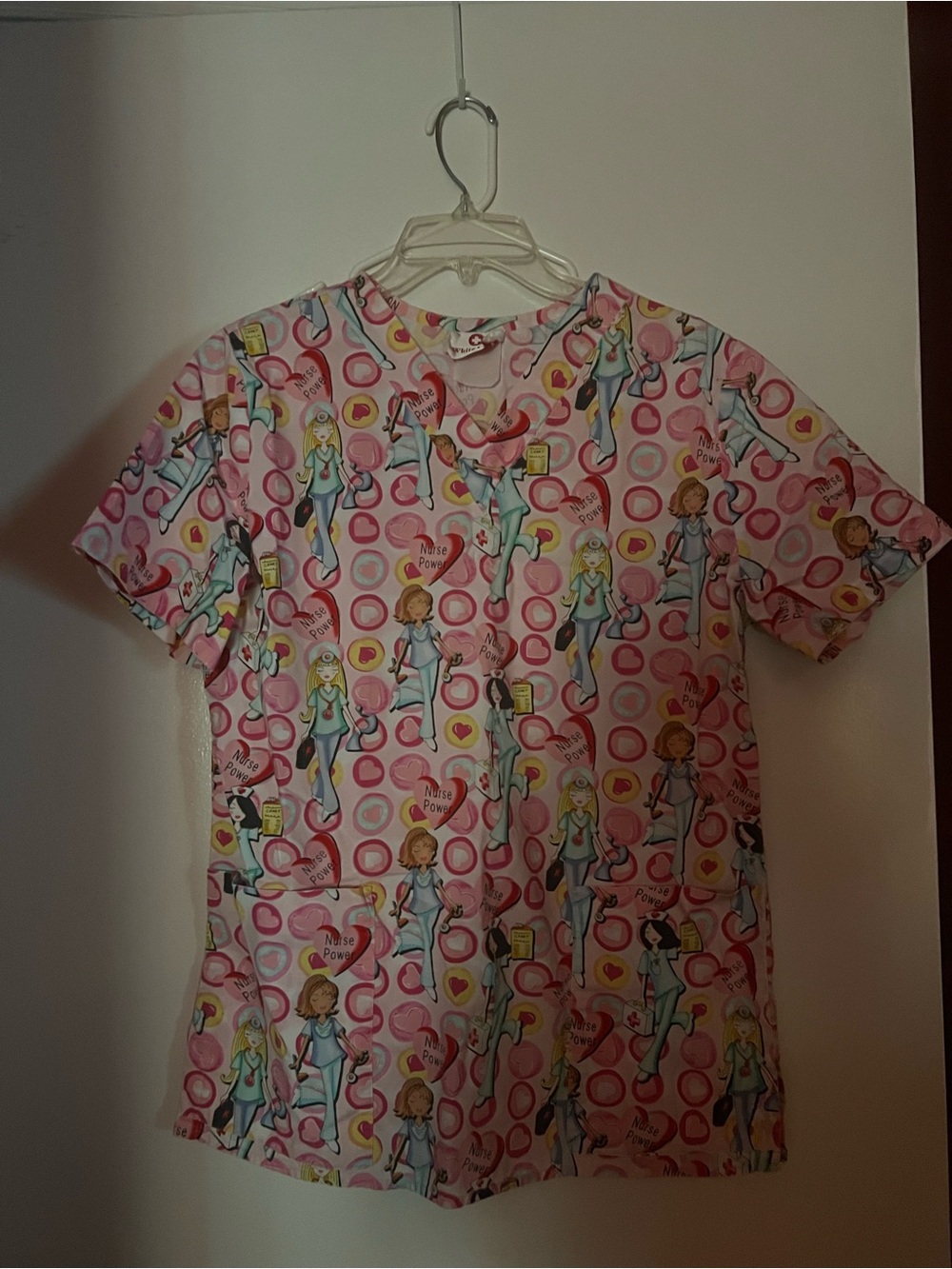 Pink y2k Print Scrub Top vintage